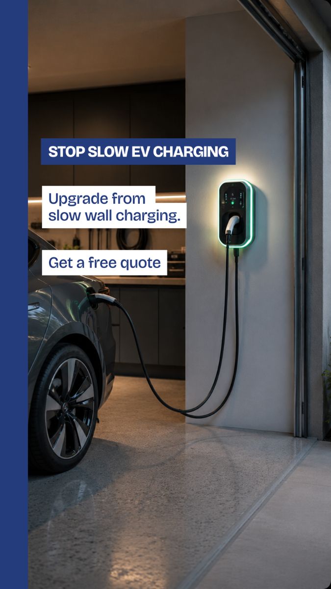 ETS Electrical technician installing an EV charger in a Sydney garage